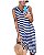 Vestido em Viscolycra Egito com Listras Horizontais Azul Marinho com Off White, com caimento assimétrico na parte de trás, mais longo na frente - Imagem 2