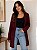 Cardigan Vermelho Listrado Preto Modal - Imagem 2
