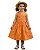 Vestido Infantil Laranja com Bordado Floral e Botões Frontais - Imagem 1