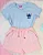 Conjunto Infantil Shorts Rosa c/ Camiseta Stitch Azul 2 ao 14 - Imagem 1
