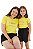Conjunto verão Mãe e Filha: Shorts Preto com Camiseta Amarela 'Cultive Pensamentos Positivos' - Tamanhos 2 ao GG - Imagem 3