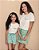 Conjunto verão Mãe e Filha Camiseta Bordada 'Seja leve' e Shorts com babados - Tamanhos 2 ao GG - Imagem 1