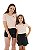 Conjunto verão Mãe e Filha Camiseta salmão claro Snoopy e shorts preto - Tamanhos 2 ao GG - Imagem 3
