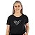 T-Shirt verão Feminina Adulta camiseta preta coração margaridas P ao G3 - Imagem 1