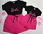 Conjunto verão Mãe e Filha: Camiseta preta barbie e Shorts pink - Tamanhos 2 ao GG - Imagem 1
