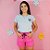 Conjunto Feminino Stitch – Camiseta Azul + Short Pink - Imagem 1