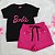 Conjunto Feminino camiseta preta barbie +Short pink P ao GG - Imagem 3