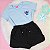 Conjunto Infantil Menina Camisa Azul Stitch Shorts Preto 2 a 14 - Imagem 1