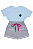 Conjunto Infantil Menina Camisa Azul Stitch Shorts Mescla 2 a 14 - Imagem 4