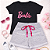 Conjunto Infantil Menina Camisa Preta Barbie Shorts Mescla  2 a 14 - Imagem 1