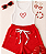 Conjunto Infantil Menina Regata Branca Coração Shorts vermelho 2 a 14 - Imagem 1