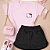 Conjunto Infantil Menina Camisa Rosa Hello Kitty Shorts Mescla 2 a 14 - Imagem 1