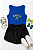Conjunto Verão Infantil Meninas Regata Azul Brasil Shorts Preto - Imagem 2
