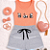 Conjunto Verão Infantil Meninas Regata Salmão Pandas Shorts Mescla - Imagem 1