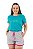 Conjunto Verão Feminino Camiseta Azul More Self  Shorts Gelo P ao GG - Imagem 4