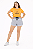 Conjunto Verão Feminino Camiseta Laranja Livro Shorts Mescla P ao GG - Imagem 2