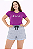 Conjunto Verão Feminino Camiseta Fúcsia Borboletas Shorts Mescla P ao GG - Imagem 1