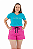 Conjunto Verão Feminino Camiseta Azul More Self  Shorts Pink P ao GG - Imagem 1