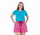 Conjunto Verão Feminino Camiseta Azul Piscina Logo Shorts Pink P ao GG - Imagem 1