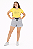 Conjunto Verão Feminino Camiseta Amarela Grow  Shorts Mescla P ao GG - Imagem 2