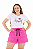 Conjunto Verão Feminino Camiseta Branco Happy Shorts Pink P ao GG - Imagem 1
