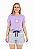 Conjunto Verão Feminino Camiseta lilás Emoji Shorts Mescla P ao GG - Imagem 1