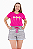 Conjunto Verão Feminino Camiseta Pink Margaridas  Shorts Mescla P ao GG - Imagem 1