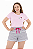 Conjunto Verão Feminino Camiseta Rosa Hello Kitty  Shorts Mescla P ao GG - Imagem 1