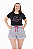 Conjunto Verão Feminino Camiseta Preta Adventure Shorts Mescla P ao GG - Imagem 1