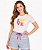 Conjunto Verão Feminino Camiseta Off White Love Shorts Mescla P ao GG - Imagem 1