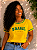 Camiseta Feminina Brasil Amarela com Detalhes Verdes 100% Algodão - Imagem 1