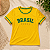 Camiseta Feminina Brasil Amarela com Detalhes Verdes 100% Algodão - Imagem 3