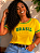 Camiseta Feminina Brasil Amarela com Detalhes Verdes 100% Algodão - Imagem 2