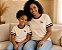 Kit Camiseta Mãe e Filha Off White com Detalhes Marrom e Coração Bordado 100% Algodão - Imagem 2