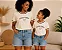 Kit Camiseta Mãe e Filha Good Vibes Off White com Detalhes Marrom - Imagem 3