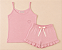 Pijama Feminino Adulto de Alça com Shorts Rosa 100% Algodão - Imagem 3