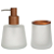 Kit Para Banheiro Vidro 350ml C/2 Peças Madeira Acacia (transparente fosco) - Imagem 1