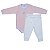 Conjunto Body Bebê Feminino Manga Longa Suedine Rosa - Imagem 1