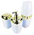 Conjunto Dispenser Sabonete + Suporte Escova Dente + Porta Algodão Banheiro Dourado Branco - AMZ - Imagem 1