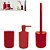 Kit Banheiro Dispenser Sabonete + Porta Escovas Pasta + Suporte Escova Sanitária - Mor - Vermelho - Imagem 1