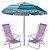Kit Praia 2 Cadeira Reclinável 8 Posições Sannet + Guarda Sol 2m Sombreiro Alumínio - Mor - Azul Florido - Imagem 1