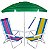 Kit Praia 2 Cadeira Reclinável 8 Pos Alum + Guarda Sol 2,4m + Saca areia - Mor - Azul Florido - Imagem 1
