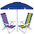 Kit Praia 2 Cadeira Reclinável 8 Pos Alumínio + Guarda Sol 2m Sombreiro Alum - Mor - Azul - Imagem 1