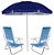 Kit Praia 2 Cadeira Reclinável 8 Pos Sannet Alumínio + Guarda Sol 2,6m Azul - Mor - Azul - Imagem 1