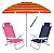 Kit Praia 2 Cadeira Summer Reclinável 6 Pos + Guarda Sol 2,4m + Saca Areia - Mor - Laranja Listrado - Imagem 1