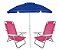 Kit Praia Guarda Sol Alumínio Articulado 2m Cadeira Reclinável Summer 6 Posições - Mor - Rosa - Imagem 1