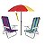 Kit 2 Cadeira Reclinável 4 Posições Alumínio + Guarda Sol 1,80 m Aço + Saca Areia - Mor - Vermelho Sort - Imagem 1