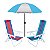Kit Guarda Sol 1,8m Fashion 2 Cadeira Reclinável 8 Posições Aço Praia Camping Piscina - Mor - Azul Claro - Imagem 1