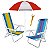 Kit Praia 2 Cadeira Reclinável 8 Posições Alumínio + Guarda Sol 1,8m + Saca Areia - Mor - Vermelho - Imagem 1