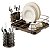 Kit Cozinha Porta Talheres + Escorredor De Louça Bandeja Cor Café - Future - Imagem 1